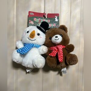 Smoochy Pet Pals Dog Plush Toy 2 Snowman 8” Teddy Bear 7” Clinker & Squeaker